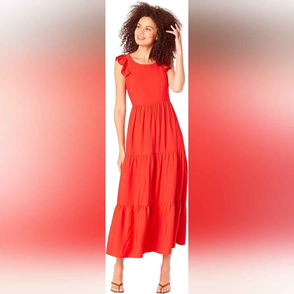 CeCe Tiered Tie Back Maxi Dress in Fireball Red. Size Medium. NWT
